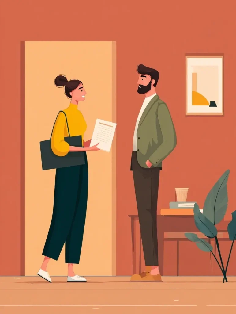 Une femme remet un Modèle CV Maroc à un recruteur marocain, entretien professionnel.