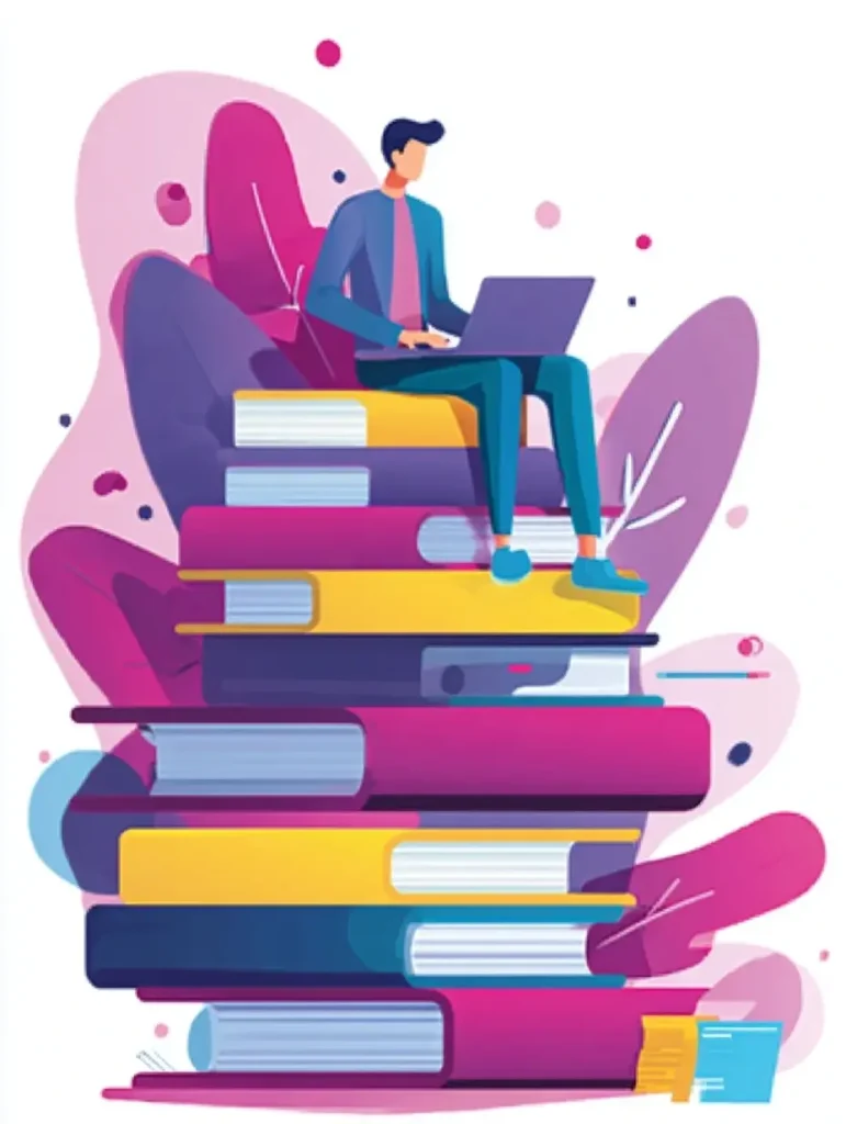 Illustration parcours académique dans un CV marocain étudiant avec pile de livres et ordinateur portable