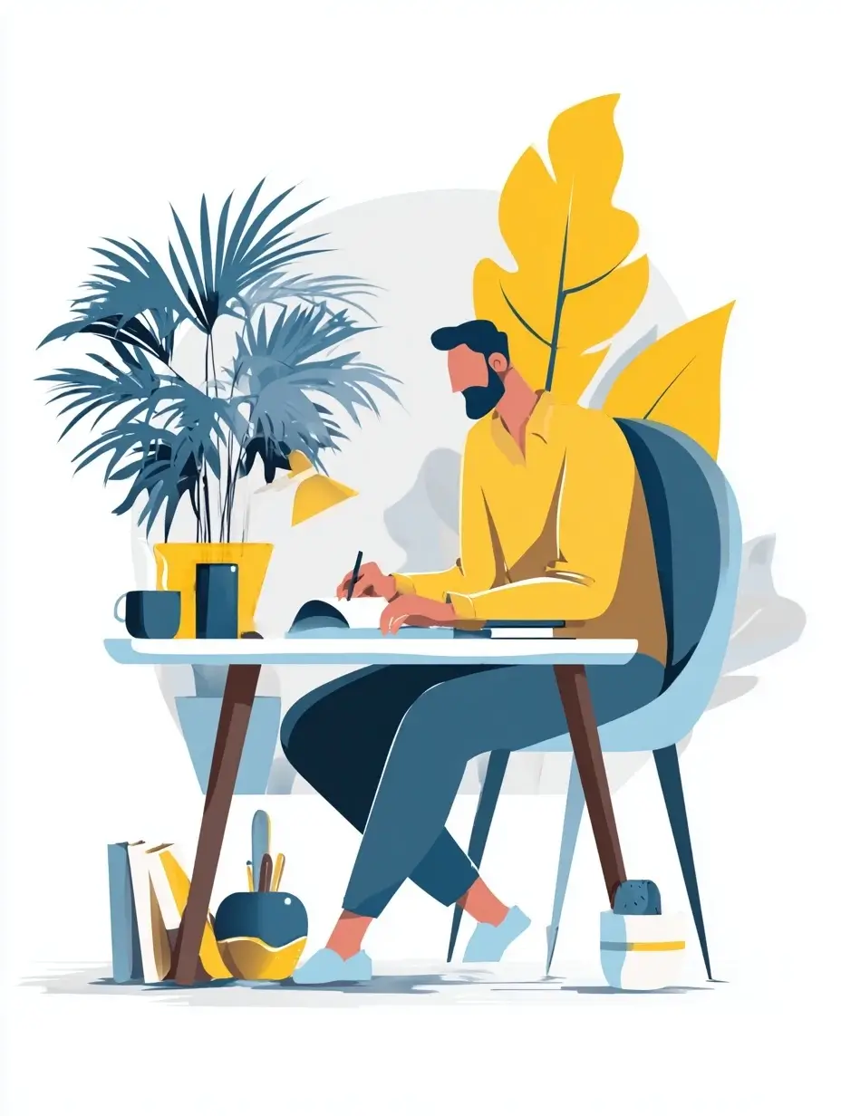 Étudiant marocain rédigeant une lettre de motivation stage, illustration minimaliste Vizirio.