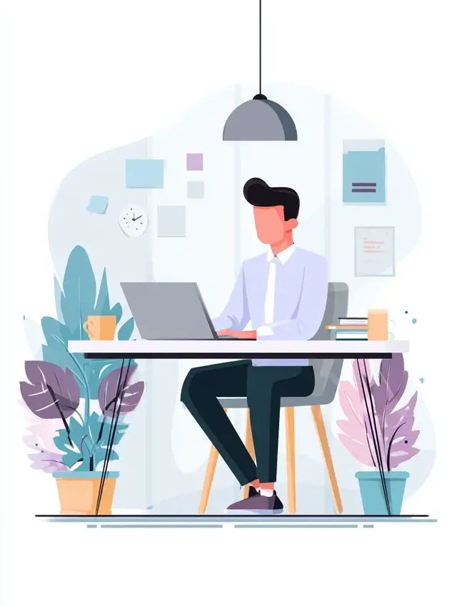 Entrepreneur marocain travaillant sur un business plan sur ordinateur portable, illustration minimaliste.