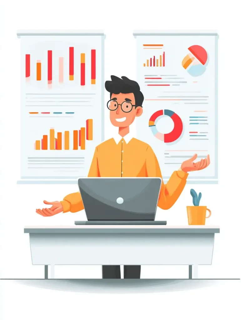 Entrepreneur présentant un executive summary business plan avec graphiques financiers