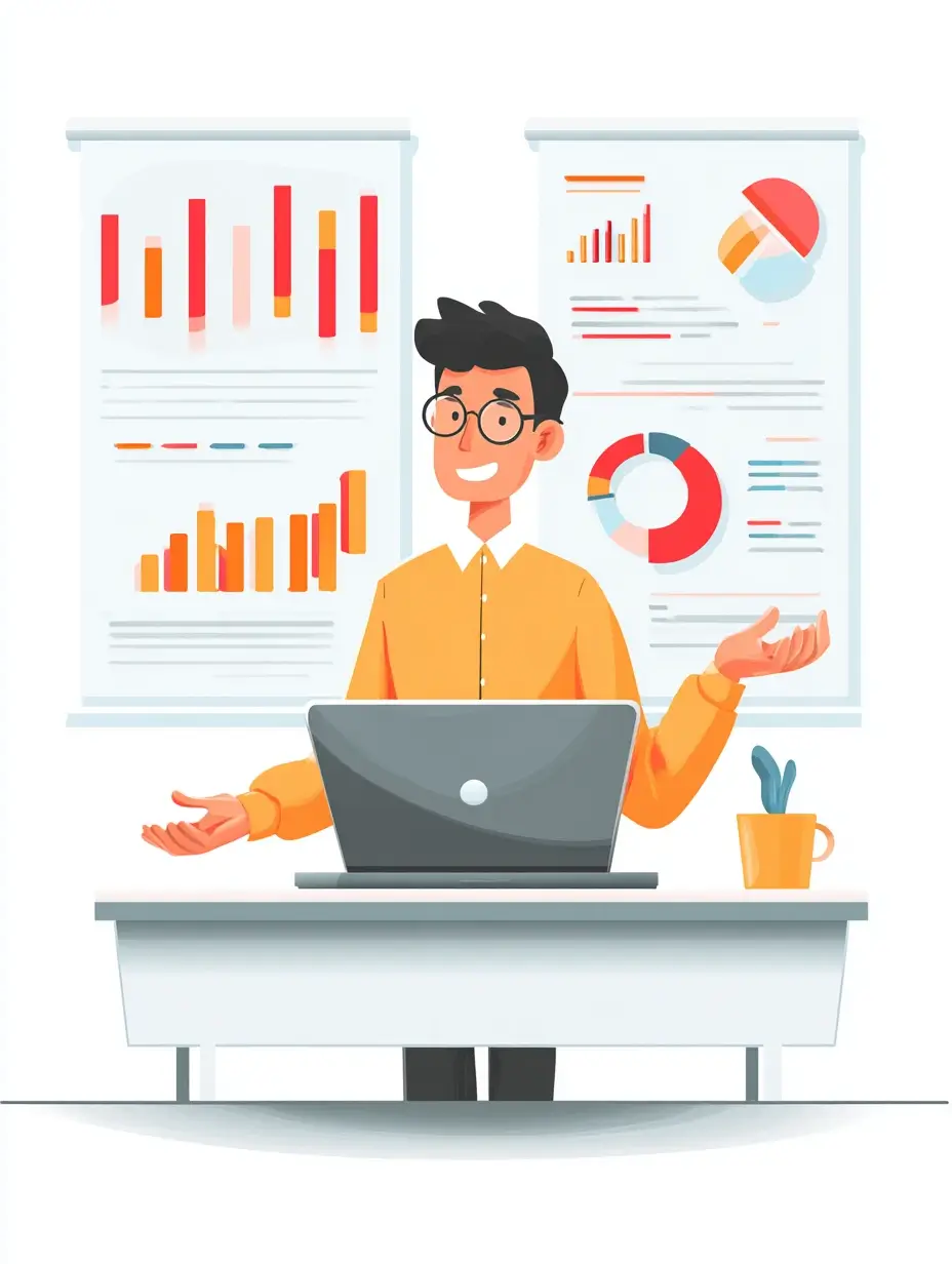 Entrepreneur présentant un executive summary business plan avec graphiques financiers