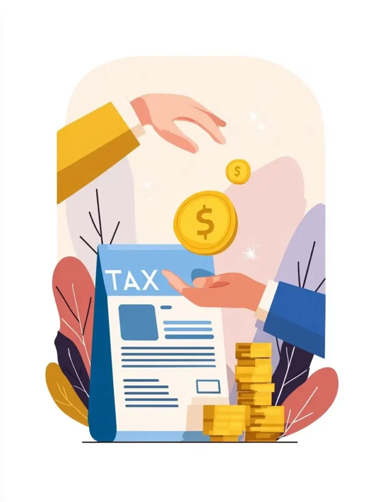 Document fiscal et pièces de monnaie symbolisant la fiscalité startup Maroc 2025 et la gestion des impôts des jeunes entreprises marocaines.