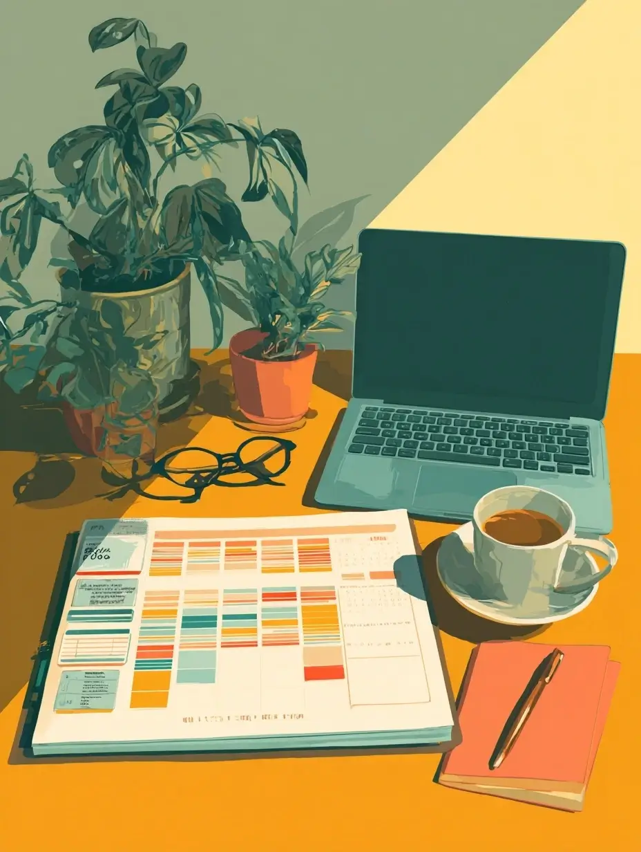 planification semaine Maroc sur un bureau organisé avec ordinateur, café et agenda coloré
