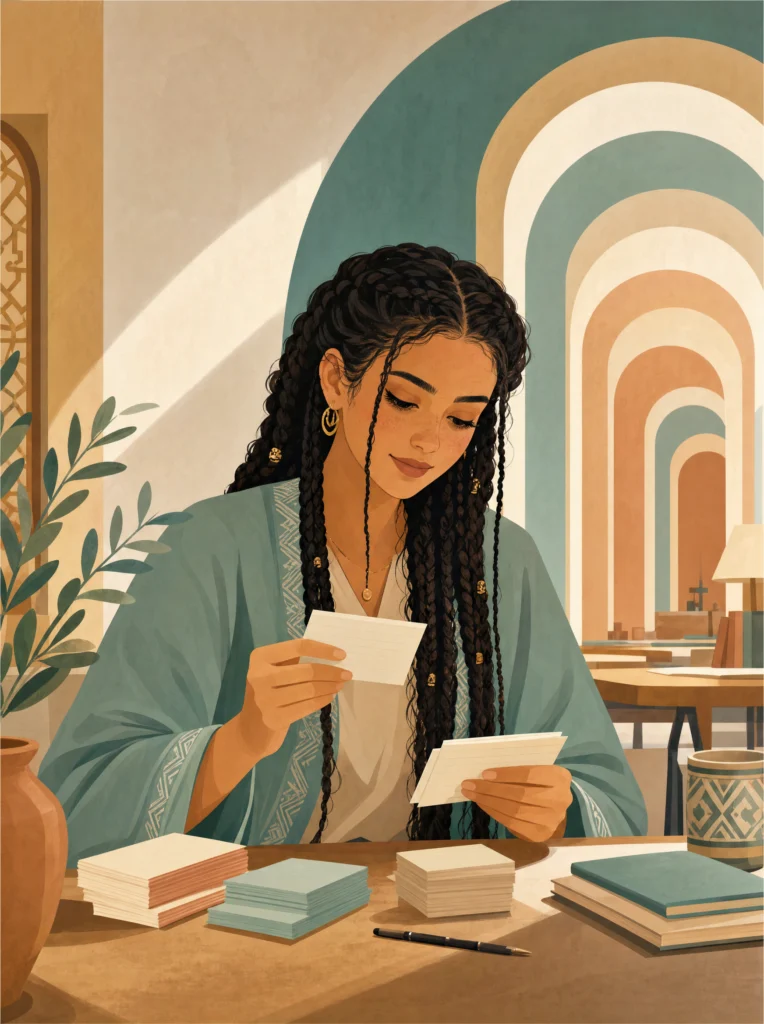 Étudiante marocaine concentrée en train de réviser, illustrant comment mieux mémoriser.